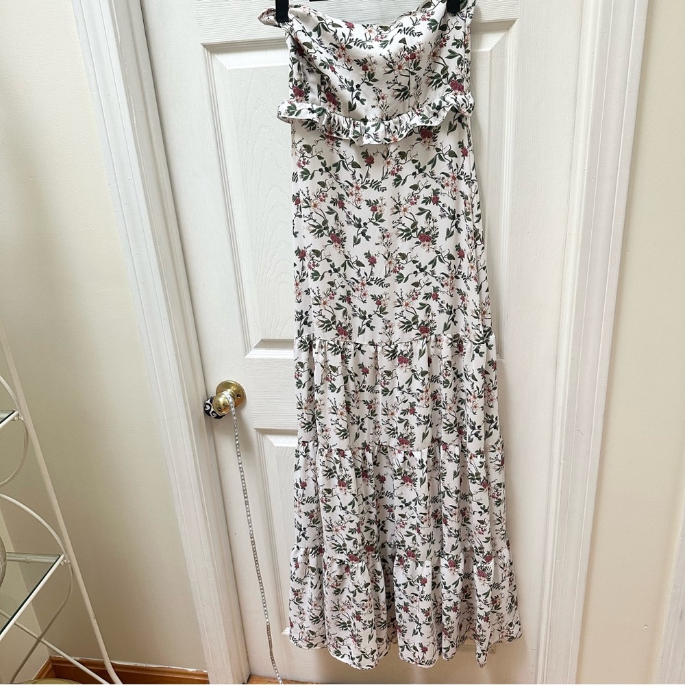 Smith & quinn Strapless White Floral Maxi Dress tiered small S tie back